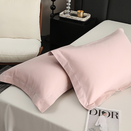 莱阁亿 2025秋冬新款高支高密全棉纯棉磨毛双拼纯色单枕套 枕套单件 紫薇粉&摩登灰