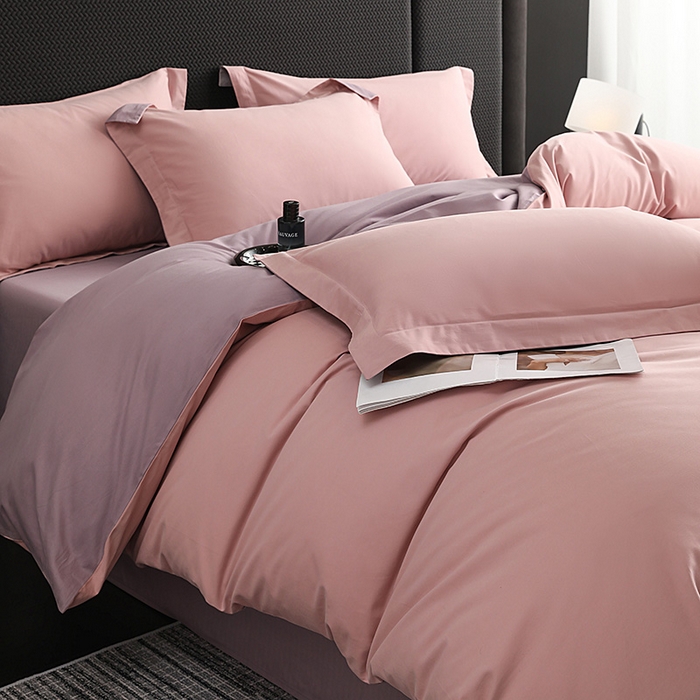 91家纺网 家纺一手货源 找家纺 莱阁亿 2025秋冬新款高支高密全棉纯棉磨毛双拼纯色单被套被套单件 豆沙粉&浅紫