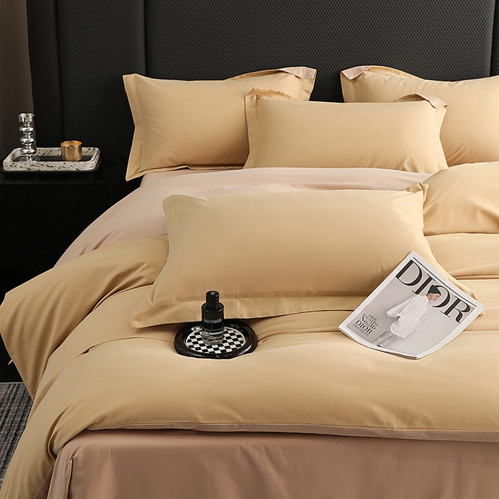 91家纺网 家纺一手货源 找家纺 莱阁亿 2025秋冬新款高支高密全棉纯棉磨毛双拼纯色单被套被套单件 芒果黄&巧克力