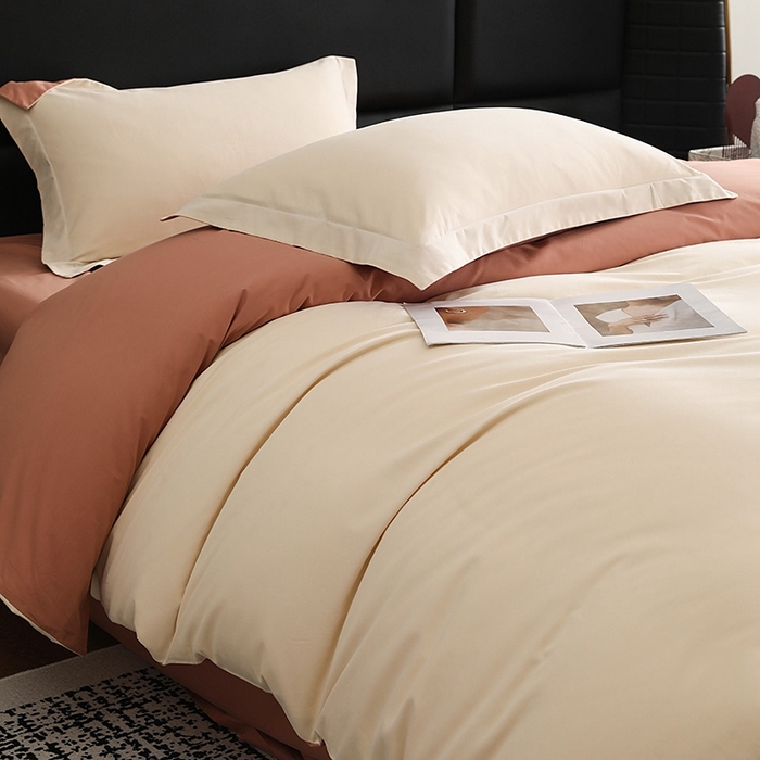 91家纺网 家纺一手货源 找家纺 莱阁亿 2025秋冬新款高支高密全棉纯棉磨毛双拼纯色单被套被套单件 奶昔白&咖啡