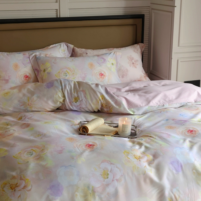 91家纺网 家纺一手货源 找家纺 久典家居 2024新款60S天丝棉数码磨毛四件套 苏羽-粉