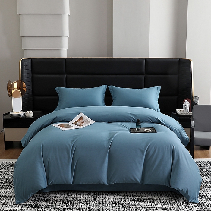 91家纺网 家纺一手货源 找家纺 莱阁亿 2025秋冬新款高支高密全棉纯棉磨毛双拼纯色四件套 湖兰