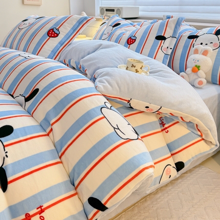 妖妖家纺 2024新款高克重200克印花牛奶绒四件套 俏皮狗狗