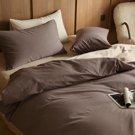 久典家居 2024新款100支长绒棉磨毛纯色双拼四件套 咖啡色双拼