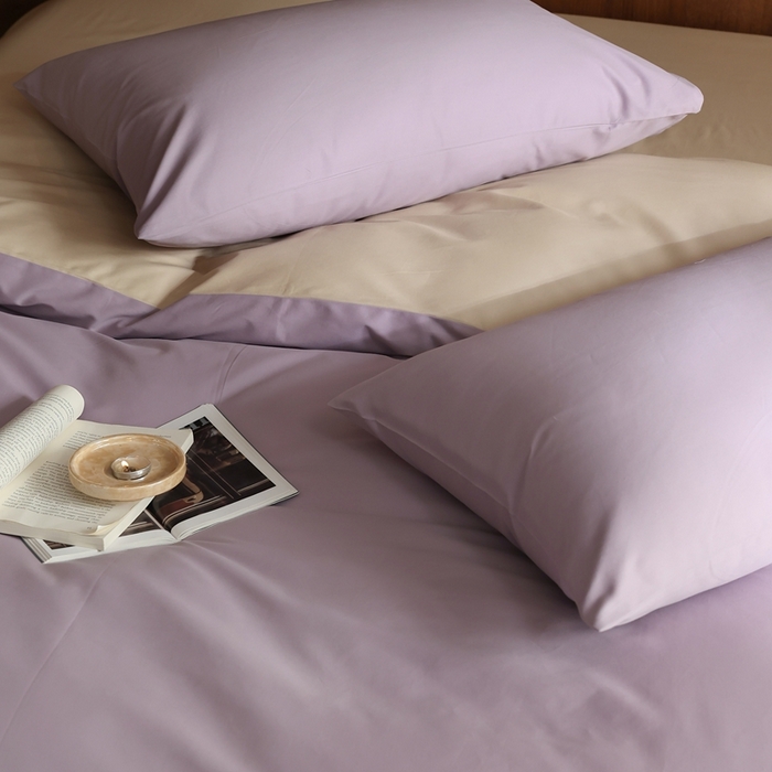 91家纺网 家纺一手货源 找家纺 久典家居 2024新款100支长绒棉磨毛纯色双拼四件套 佩斯利紫双拼