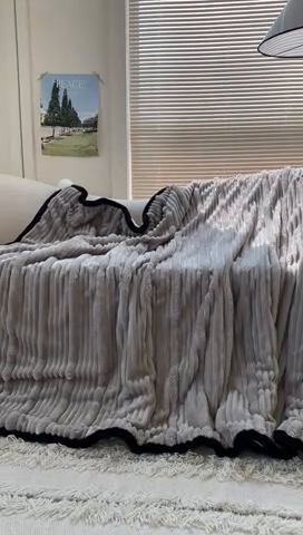 91家纺网 家纺一手货源 找家纺 潮邦 2025秋冬子母抽条羊羔绒球毯 子母抽条球毯-灰色