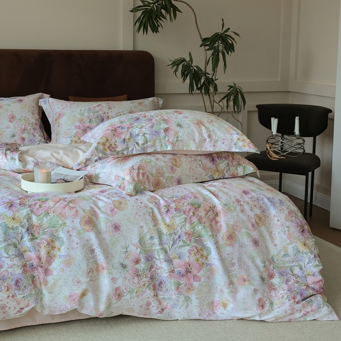 91家纺网 家纺一手货源 找家纺 久典家居 2024新款60S天丝棉数码磨毛四件套 花溪物语