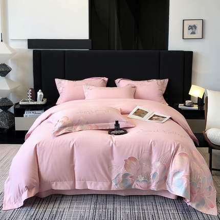 家居1号家纺 2024新款全棉磨毛刺绣四件套-爱洛 爱洛-玫瑰粉