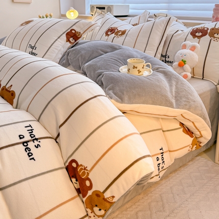 妖妖家纺 2024新款高克重200克印花牛奶绒四件套 熊熊游乐园