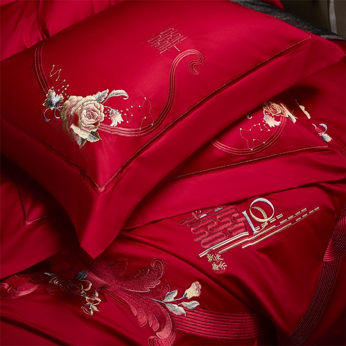 91家纺网 家纺一手货源 找家纺 高大尚婚庆馆 2025秋冬新款长绒棉臻棉系列婚庆款多件套 牵手一生-红