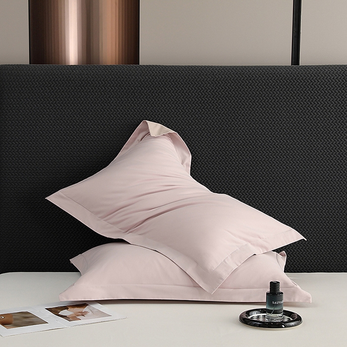 91家纺网 家纺一手货源 找家纺 莱阁亿 2025秋冬新款高支高密全棉纯棉磨毛双拼纯色单枕套 枕套单件 浅玉粉&粉糖