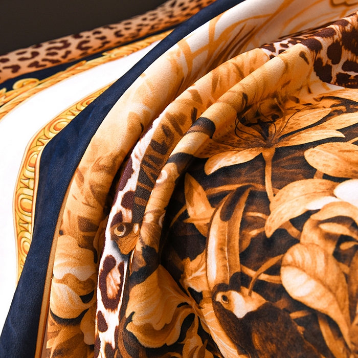 91家纺网 家纺一手货源 找家纺 爵仕 2024高档锦狐绒毛毯复合毯奢华复古绒毯爱马风格 豹