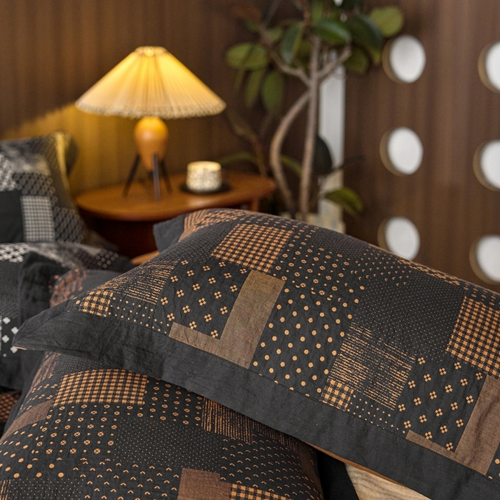 91家纺网 家纺一手货源 找家纺 安莱生活 2024新款全棉纯棉A类母婴双层纱纱布压线飞边款四件套 西雅图-黑咖