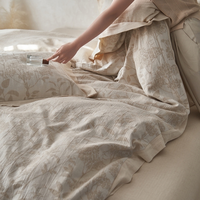 91家纺网 家纺一手货源 找家纺 安莱生活 2024新款棉麻工艺款大提花四件套 醉春烟