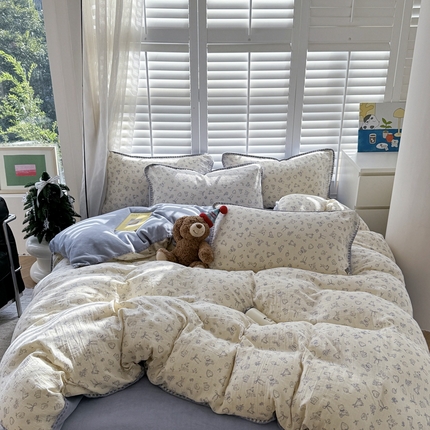 眠屿家纺 2024新款全棉皱皱纱牛奶绒四件套 水果动物