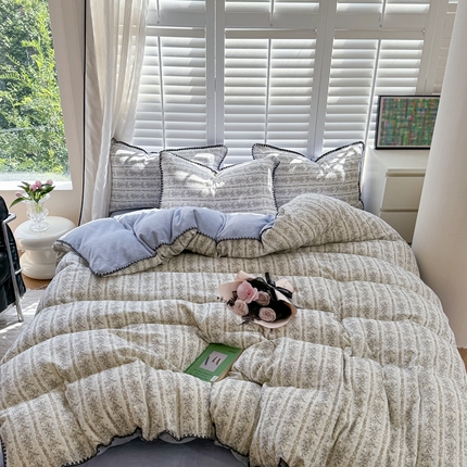 眠屿家纺 2024新款全棉皱皱纱牛奶绒四件套 繁花