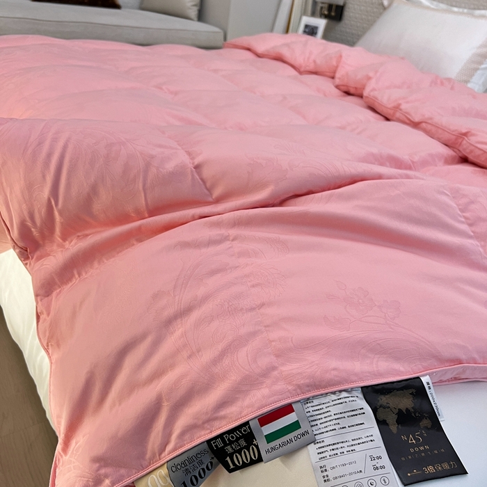 91家纺网 家纺一手货源 找家纺 静若居 2024新款双层大提花羽绒被壳不跑绒自充绒羽绒被壳厂家直销 双层凤尾粉色1