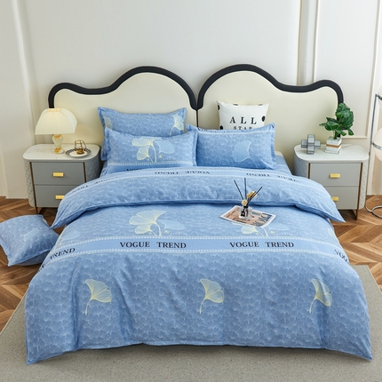 鑫缘2025直播爆款印花植物羊绒加厚磨毛四件套1.2米学生三件套枫叶情-灰