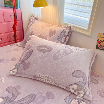 韩巢家纺 2024新款雪花绒枕套一对装 幸运兔