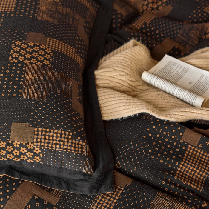 91家纺网 家纺一手货源 找家纺 安莱生活 2024新款全棉纯棉A类母婴双层纱纱布压线飞边款四件套 西雅图-黑咖