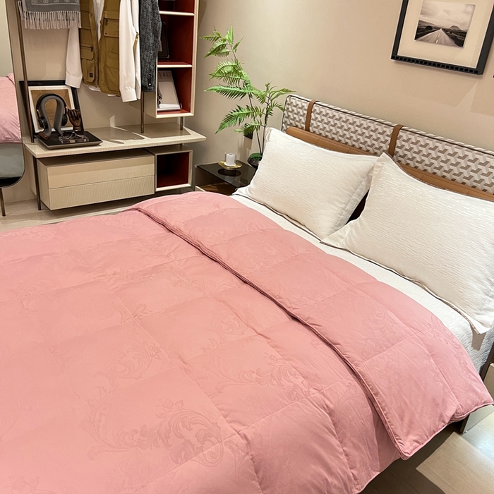 91家纺网 家纺一手货源 找家纺 静若居 2024新款双层大提花羽绒被壳不跑绒自充绒羽绒被壳厂家直销 双层凤尾豆沙2