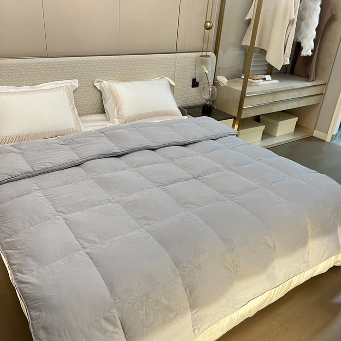 91家纺网 家纺一手货源 找家纺 静若居 2024新款双层大提花羽绒被壳不跑绒自充绒羽绒被壳厂家直销 双层凤尾灰色1