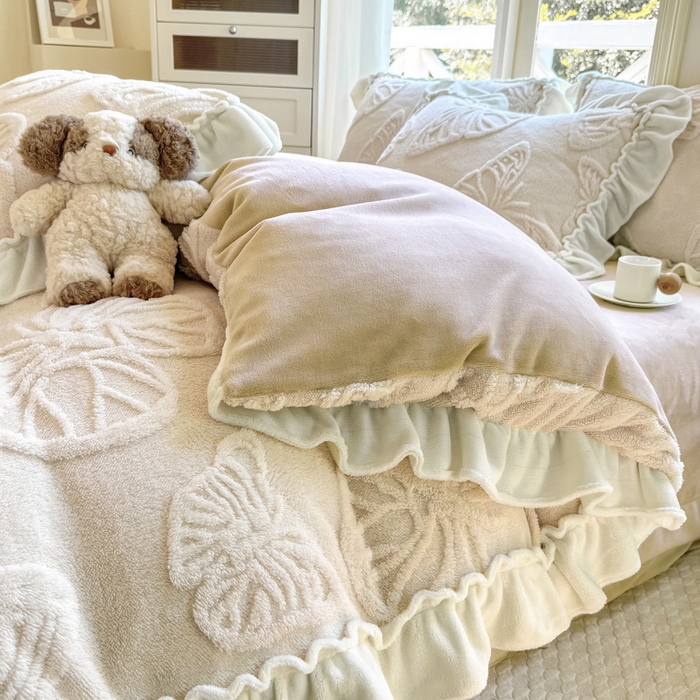 91家纺网 家纺一手货源 找家纺 （总）蝶帕家纺 2024新款舒棉绒提花塔芙绒四件套-蝶舞