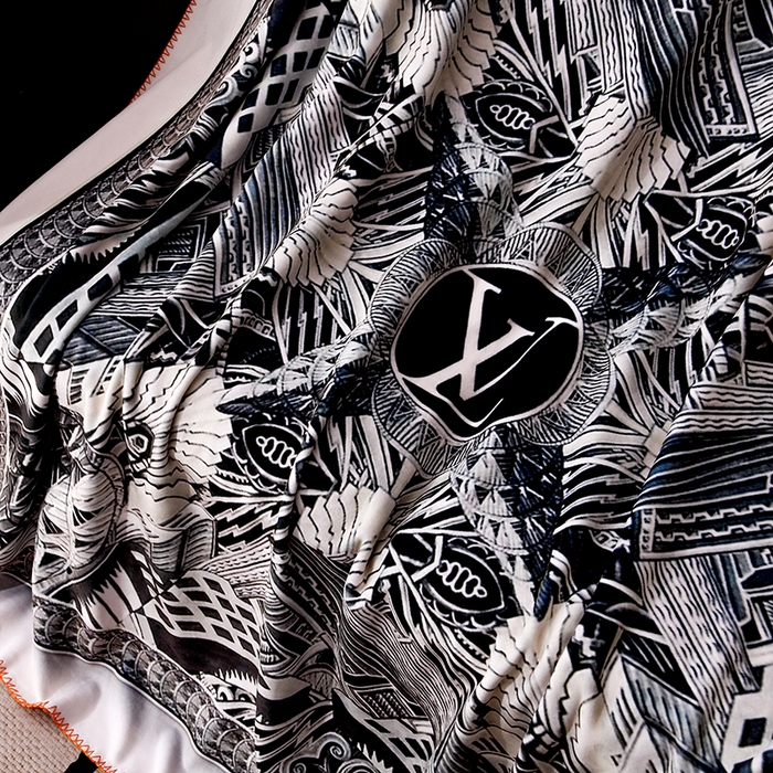 91家纺网 家纺一手货源 找家纺 爵仕 2024高档锦狐绒毛毯复合毯奢华复古绒毯爱马风格 邮票