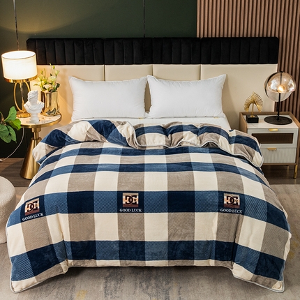 绒品荟家纺 2025新款加厚牛奶绒单被套金貂绒法莱绒冬季法兰绒高克重被罩 蓝大格