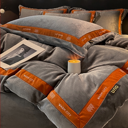 91家纺网 家纺一手货源 找家纺 （总）吾诺 2024 纯色撞色牛奶绒四件套--格调系列