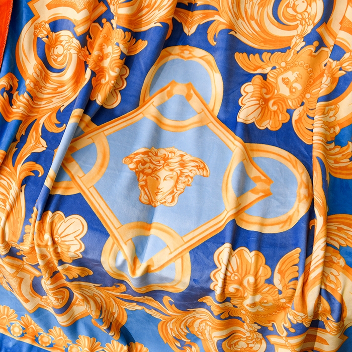 91家纺网 家纺一手货源 找家纺 爵仕 2024高档锦狐绒毛毯复合毯奢华复古绒毯爱马风格 蓝色范