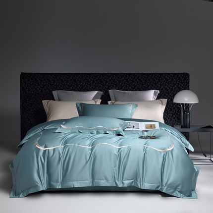 时亿家居 2024新款100支长绒棉刺绣款四件套-比利时 比利时 晨雾蓝