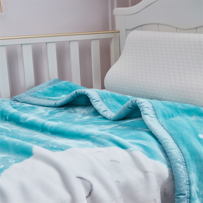 91家纺网 家纺一手货源 找家纺 凯轩毛毛毯毯子网销专供 2024新款加厚保暖儿童印花云毛毯毯子系列 大白熊 浅蓝