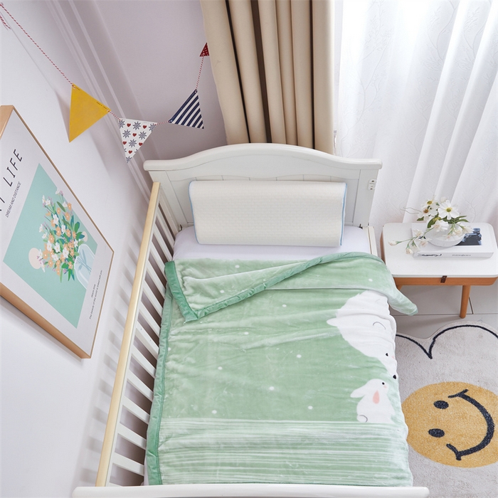 91家纺网 家纺一手货源 找家纺 凯轩毛毛毯毯子网销专供 2024新款加厚保暖儿童印花云毛毯毯子系列 大白熊  绿