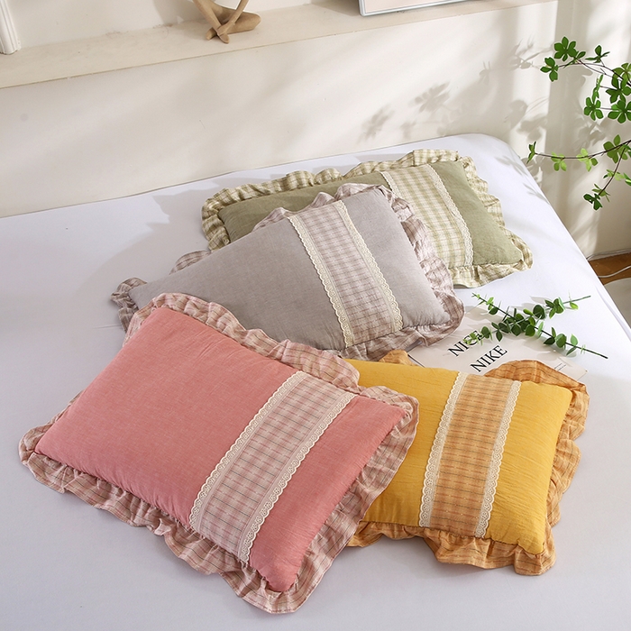 91家纺网 家纺一手货源 找家纺 （总）蔻眠 2024新款韩式荷叶边全棉荞麦枕芯护颈椎枕头