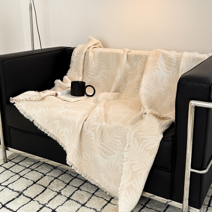 淑女公社家纺 2024新款色织全棉双股提花流苏盖毯 雾咖