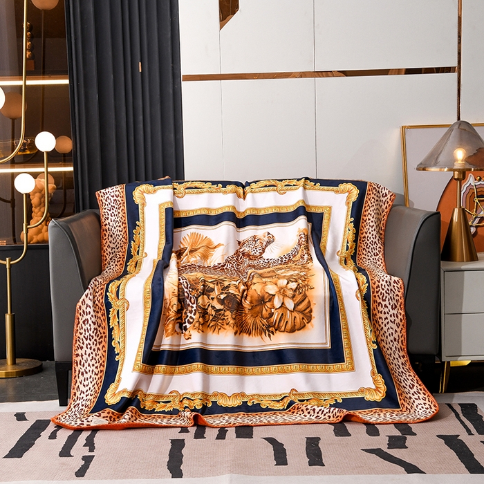 91家纺网 家纺一手货源 找家纺 爵仕 2024高档锦狐绒毛毯复合毯奢华复古绒毯爱马风格 豹