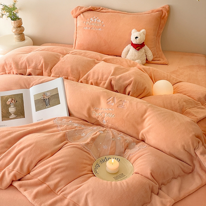 91家纺网 家纺一手货源 找家纺 新方向 2025新款全消光A类牛奶绒四件套-公主请开心 公主请开心-桃玉