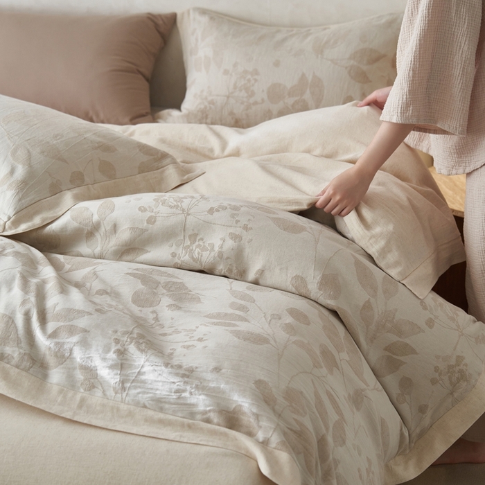 91家纺网 家纺一手货源 找家纺 安莱生活 2024新款棉麻工艺款大提花四件套 流年