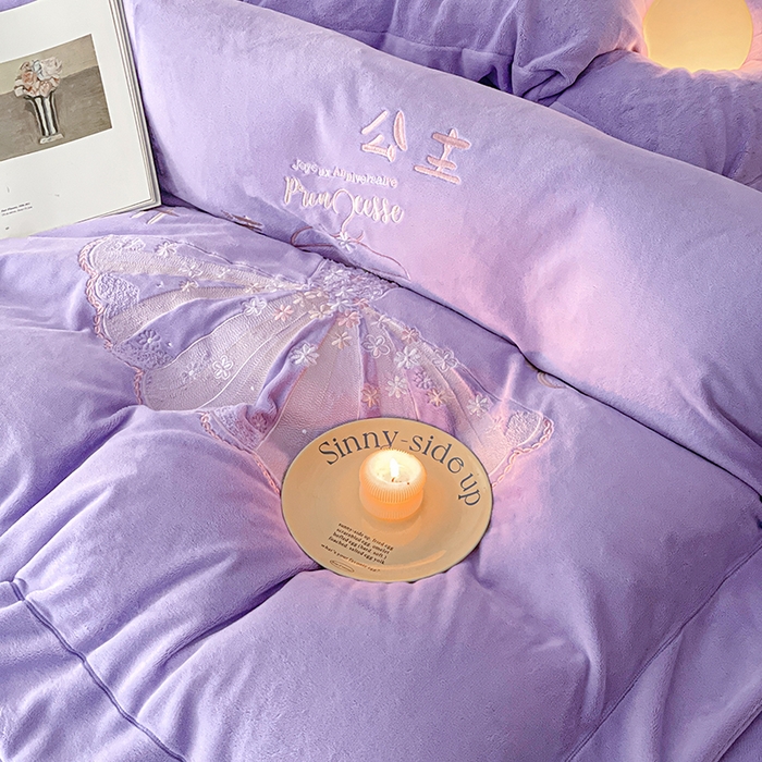 91家纺网 家纺一手货源 找家纺 新方向 2025新款全消光A类牛奶绒四件套-公主请开心 公主请开心-莫奈紫