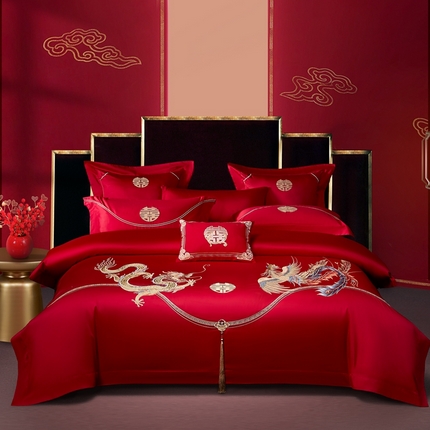 91家纺网 家纺一手货源 找家纺 （总）高大尚婚庆馆 2025新款60s长绒棉轻奢（床裙款）婚庆四件套