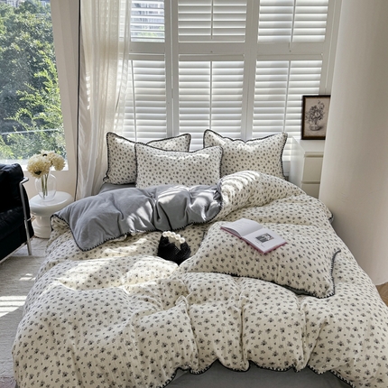 眠屿家纺 2024新款全棉皱皱纱牛奶绒四件套 暗花