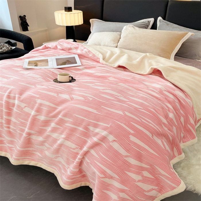 91家纺网 家纺一手货源 找家纺 凯轩毛毛毯毯子网销专供 2024新款雪绒棉四季毛毯毯子盖毛毯毯子毛毯毯子子 简约-粉