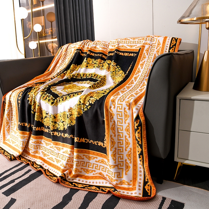 91家纺网 家纺一手货源 找家纺 爵仕 2024高档锦狐绒毛毯复合毯奢华复古绒毯爱马风格 范思哲