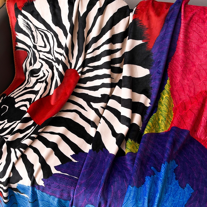 91家纺网 家纺一手货源 找家纺 爵仕 2024高档锦狐绒毛毯复合毯奢华复古绒毯爱马风格 斑马