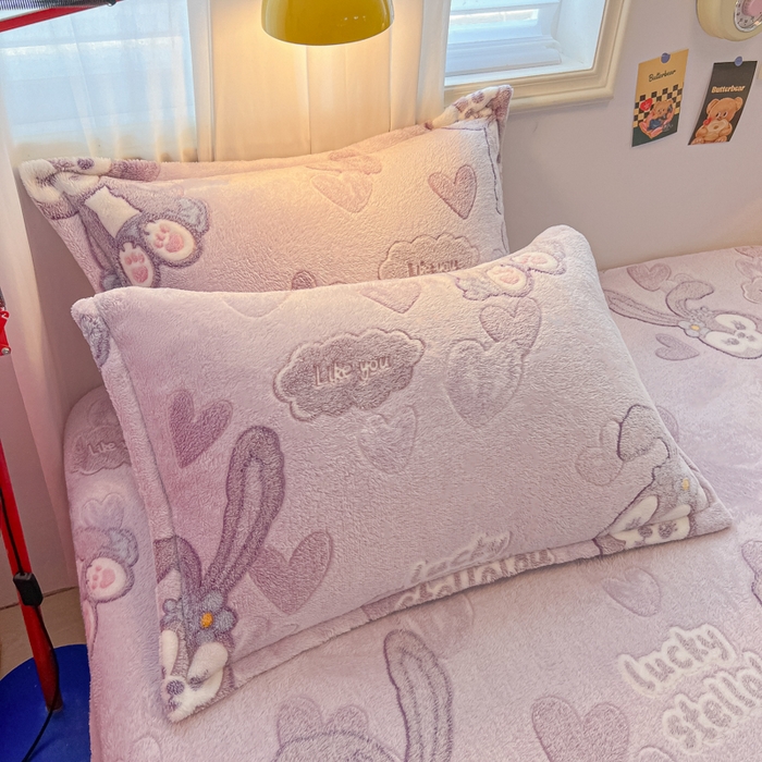 91家纺网 家纺一手货源 找家纺 韩巢家纺 2024新款雪花绒枕套一对装 幸运兔