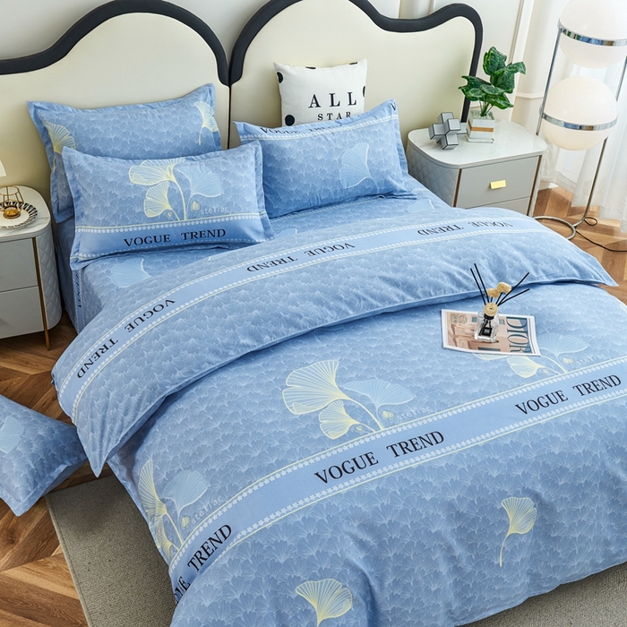 91家纺网 家纺一手货源 找家纺 鑫缘2025直播爆款印花植物羊绒加厚磨毛四件套1.2米学生三件套枫叶情-灰