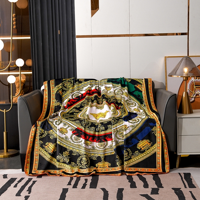 91家纺网 家纺一手货源 找家纺 爵仕 2024高档锦狐绒毛毯复合毯奢华复古绒毯爱马风格 圆范