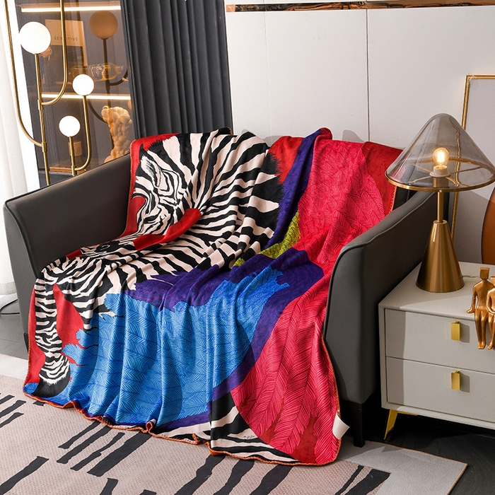 91家纺网 家纺一手货源 找家纺 爵仕 2024高档锦狐绒毛毯复合毯奢华复古绒毯爱马风格 斑马