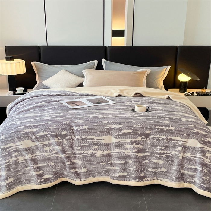 91家纺网 家纺一手货源 找家纺 凯轩毛毛毯毯子网销专供 2024新款雪绒棉四季毛毯毯子盖毛毯毯子毛毯毯子子 迷彩-灰